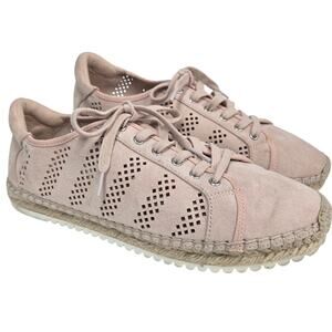 Marc Fisher Baila Perforated Espadrille Sneakers 8.5M Pink Jute Fashion Shoes